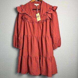 Entro Ruffle Tiered Mini Dress Cottagecore Boho Long Sleeve Casual Cute Size S